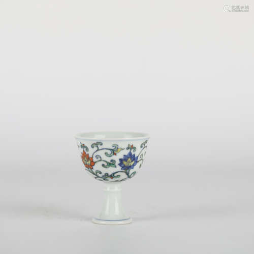 Chinese Doucai Porcelain Flower Pattern Cup, Chenghua