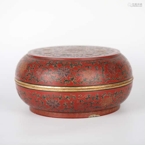 18th,Lacquer carved big round box