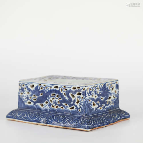 Chinese Blue and White Porcelain Inkstone with Dragon Patter...