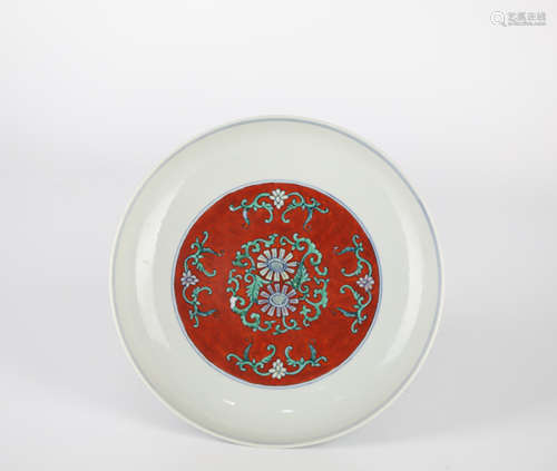 Chinese Doucai Floral Pattern Porcelain Plate, Yongzheng