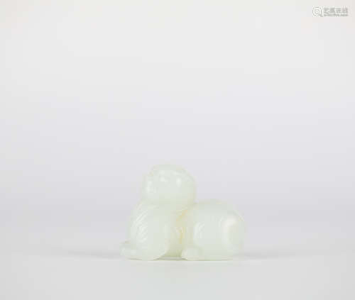 Chinese Hotan white jade carving of auspicious animals, 18th...