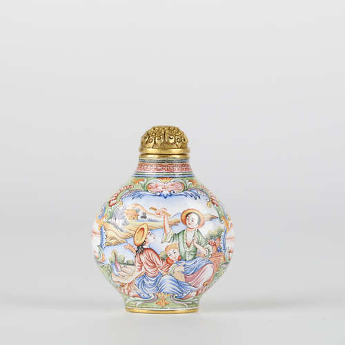 Chinese bronze and enamel Western figure snuff bottle, 18th ...