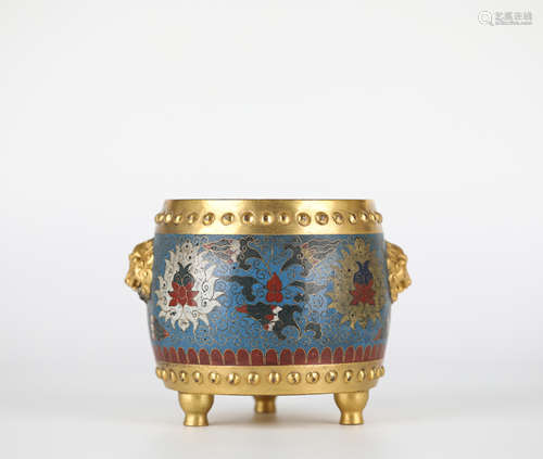 Chinese cloisonne three-legged stove, Ming