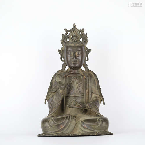 Chinese bronze Guanyin Buddha statue, Ming