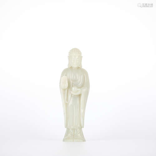 Chinese Hetian Jade Carved Buddha Statue,Qing