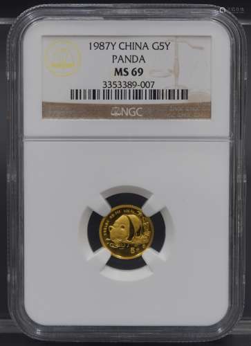 中国 5元金货 1987年熊猫金币 完全未使用 NGC（MS69）