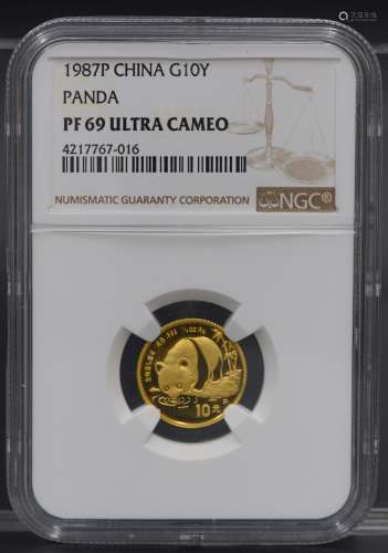 中国 10元金货 1987年熊猫金币 完全未使用 NGC（MS69）