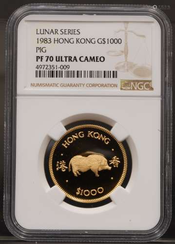 香港 1000元金货 1983年猪金币 完全未使用 NGC（PF70UC）