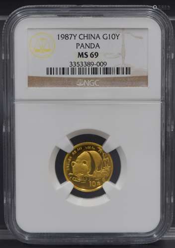 中国 10元金货 1987年熊猫金币 完全未使用 NGC（MS69）