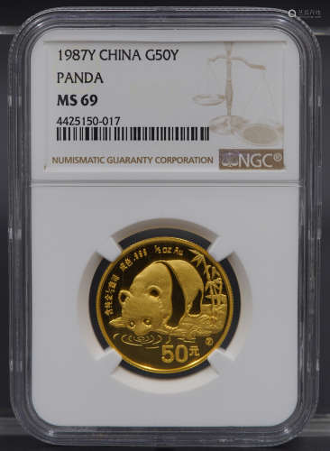 中国 50元金货 1987年熊猫金币 完全未使用 NGC（MS69）