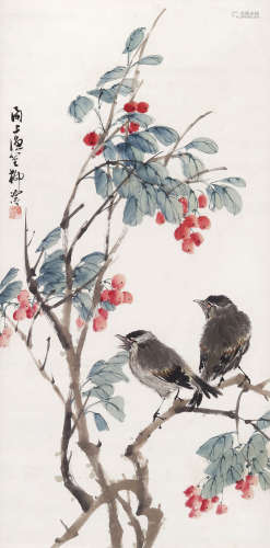 柳滨(1887～1945) 枝头双雀 立轴  设色纸本