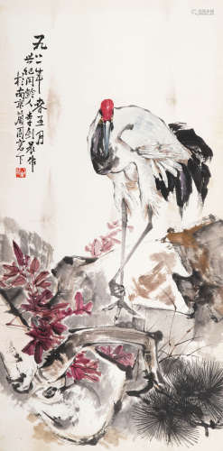 李剑晨(1900～2002) 松鹤延年 镜片  设色纸本