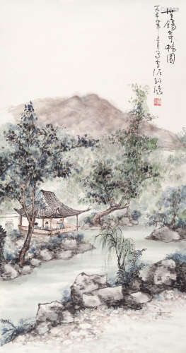 孙雪泥(1888～1965) 无锡寄畅园 立轴  设色纸本