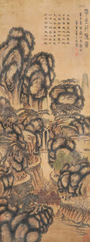 王蒙（款）(1301～1385) 蜀山行旅图 立轴  设色纸本