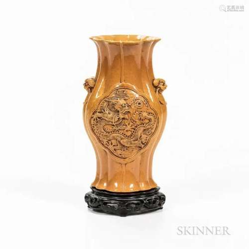 Yellow-glazed Ten-ribbed Hu Vase, China, 19th/20th century, ...