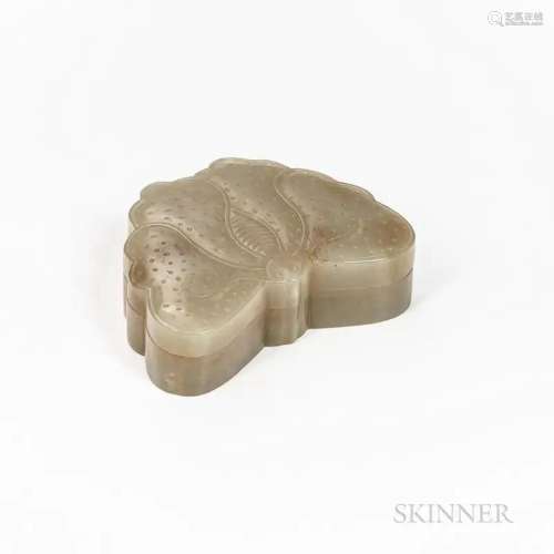 Butterfly-form Nephrite Jade Covered Box, China, with carved...