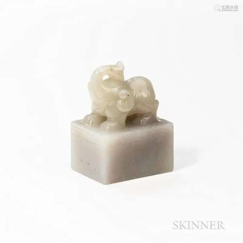Jade Seal, China, rectangular, topped with a standing elepha...