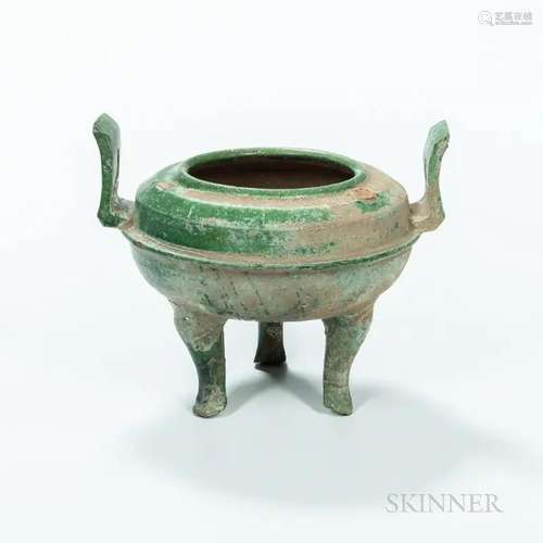 Green-glazed Pottery Ding Vessel, China, possibly Han dynast...