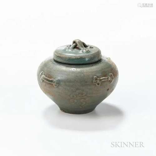 Celadon Burial Jarlet and Cover, Korea or China, slightly co...