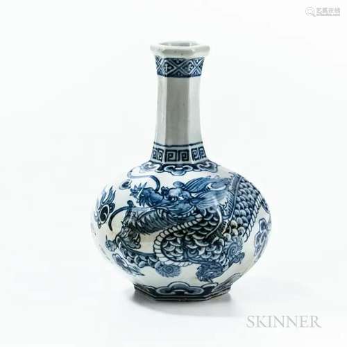 Blue and White Six-sided Dragon Bottle, Korea, late Joseon p...