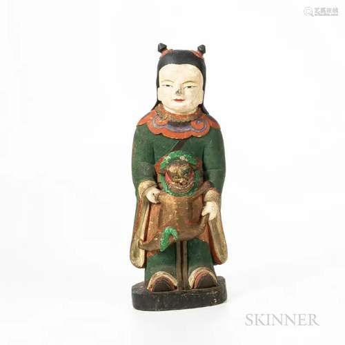 Painted Wood Figure of Boy Attendant, Dongja, Korea, late Jo...