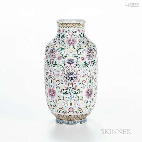 Famille Rose Vase, China, 19th/20th century, oviform, with s...