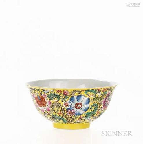 Famille Rose Yellow-ground Bowl, China, late 19th century, t...