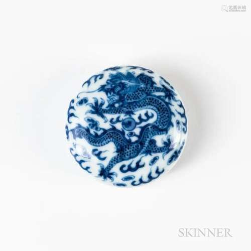 Blue and White Porcelain Seal Paste Box, China, circular-for...