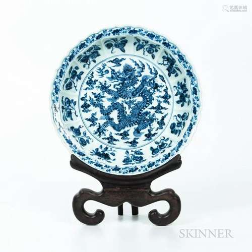 Large Blue and White Charger, China, Ming style, with twelve...