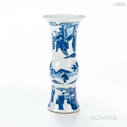 Blue and White Gu-form Vase, China, Kangxi style, resting on...