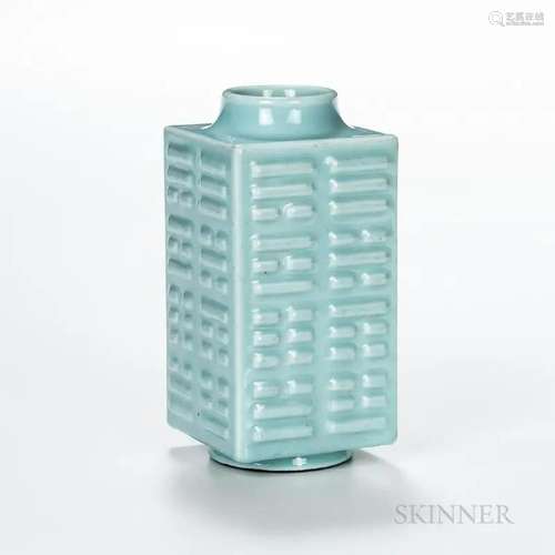 Sky Blue-glazed Cong Vase, China, 20th century, square, with...