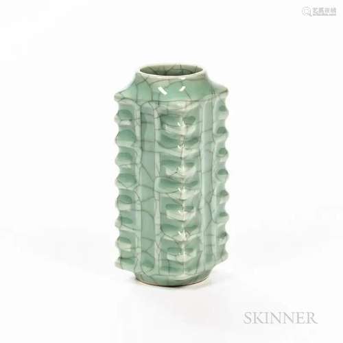 Small Crackled Celadon-glazed Cong Vase, China, 19th/20th ce...