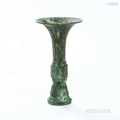 Bronze Ritual Gu Vase, China, Shang style, cylindrical body ...