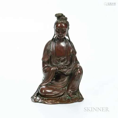 Bronze Silver-inlaid Figure of Guanyin, China, possibly 18th...