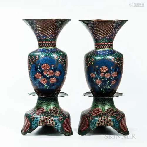 Pair of Nagoya-style Cloisonne Vases, Japan, attributed to K...