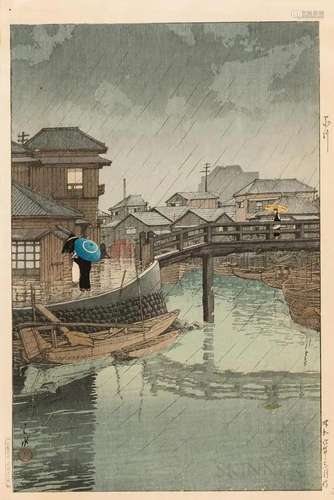 Kawase Hasui (1883-1957), Rain at Ryoshi-machi, Shinagawa, J...