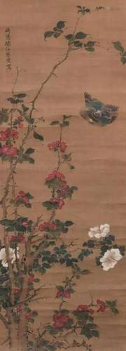 Hanging Scroll Depicting Birds and Flowers, Japan, in the ma...