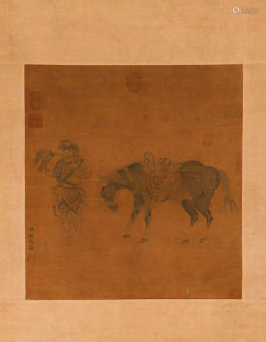 Chinese ink painting, Zhao Yong‘s  Figure scroll on silk