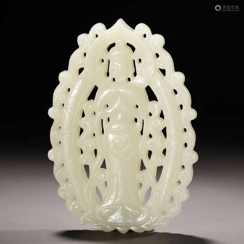 Qing Dynasty Hetian Jade Guanyin Statue Jade Bi