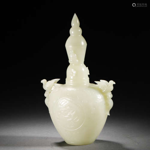 Qing Dynasty Hetian Jade Bird Head Vase