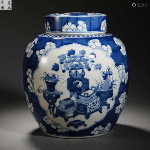 Qing Dynasty blue and white character jar