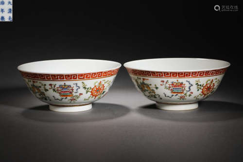 Qing Dynasty pastel flower bowl