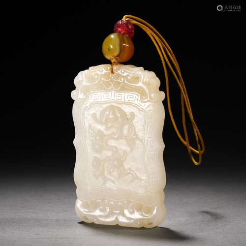 Qing Dynasty Hetian Jade Five Fortune Brand