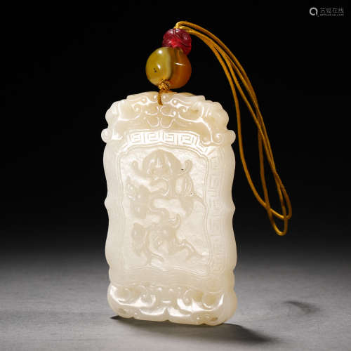 Qing Dynasty Hetian Jade Five Fortune Brand