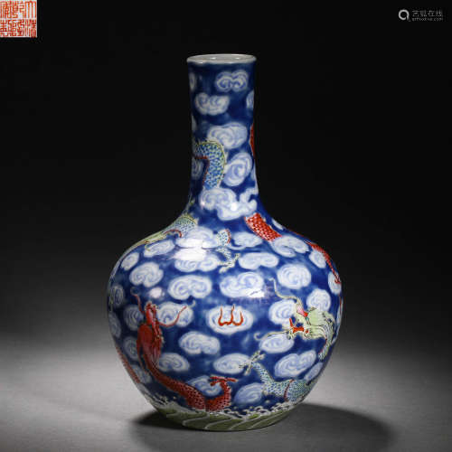 Qing Dynasty blue and white dragon pattern celestial ball bo...