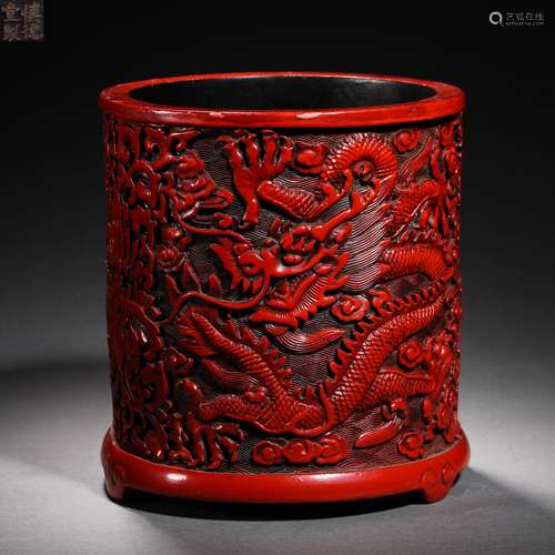 Qing Dynasty tick red dragon pattern pen holder