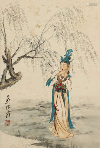 Chinese ink painting, picture of Zhang Qing's maid