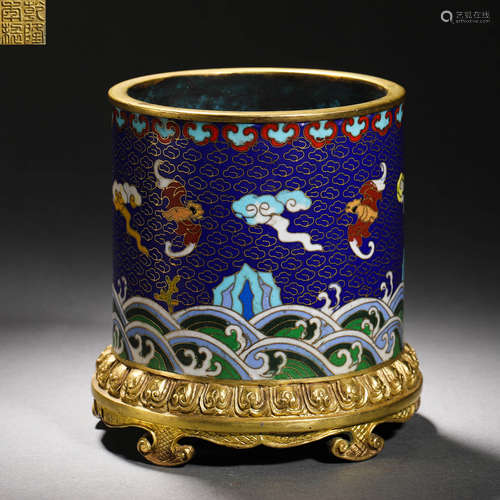 Qing Dynasty Cloisonne Five Blessing Pen Holder