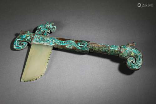 Han Dynasty Hetian jade inlaid turquoise jade axe