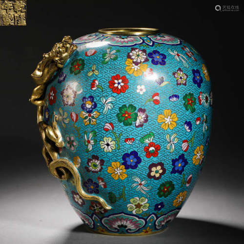 Qing Dynasty cloisonne flower dragon pattern jar